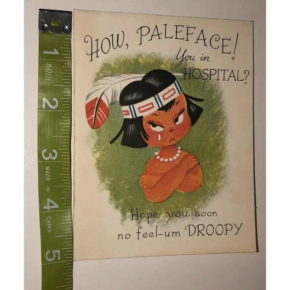 Vintage 50s Rust Craft Get Well Greeting Card Indian Paleface 4x5 Whoopee Funny